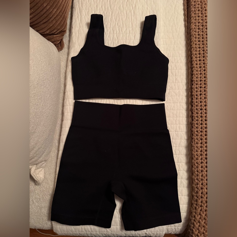 Black Sports Bra and Booty Short